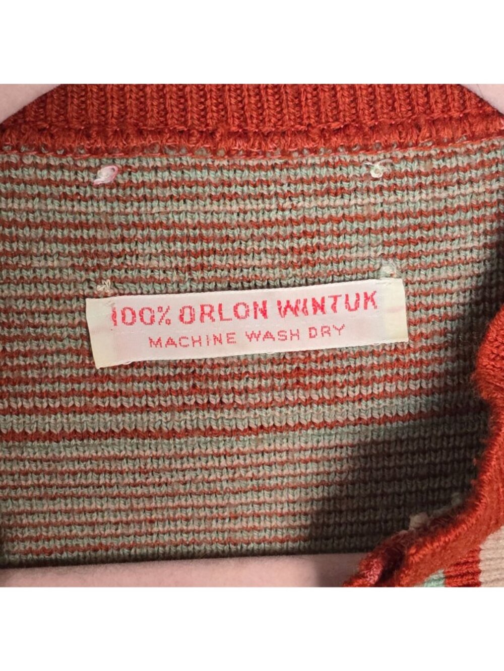 Vintage 70s Orlon Wintuk Fair Isle Donkey Knit Sweater Rust Orange Medium - Picture 4 of 9